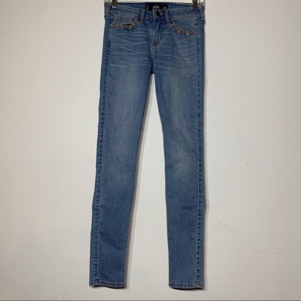 EUC Hollister Super Skinny Grommet Leather Lace Embellished Pocket Denim Jeans 1 - Picture 3 of 6